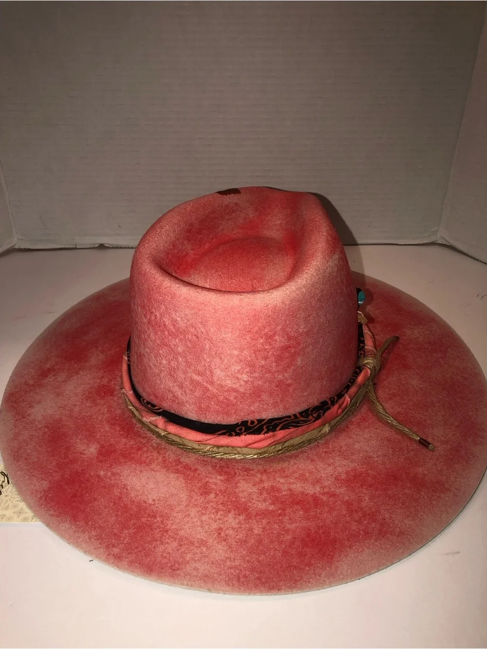 New Free People FP Pink Cami Washed Brim Embossed Jeweled Cowboy Western Hat